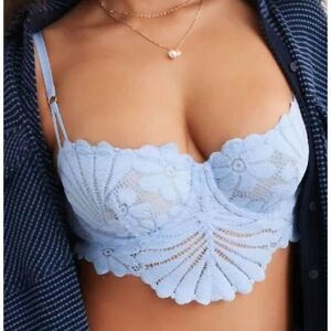 NEW Aerie Bralette Women's 34D Sky Blue Show Off Unlined Lace Boho